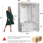 ANCTOR Freestanding Wardrobe Closet 70.6" H, Tall Armoire Wardrobe Closet 3 Doors with Hanging Rod, Drawers, Adjustable Cube Shelves and a Closed Cabinet Organizer Modern Bedroom Clothes Cabinet