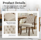 Shenyon Beige Velvet Dining Chairs Set of 2，Modern Upholstered Dining Room Chairs with Tufted Back and Wood Handles, Curved Solid Wood Legs, Sillas de Comedor