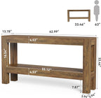LITTLE TREE 63-Inch Entryway Console Table, Long Farmhouse Narrow Sofa Table for Living Room, Hallway, Entry, Entrance, Foyer, Behind Couch with 2-Tier Shelves, Rustic Brown