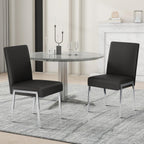 Modern Dining Chair Set of 2, Comfortable Dining Chair with Thick Cushions, Upholstered Leather Kitchen Side Chair with Metal Feet for Home, Kitchen, Living Room, Dining Room and Cafeteria, Black