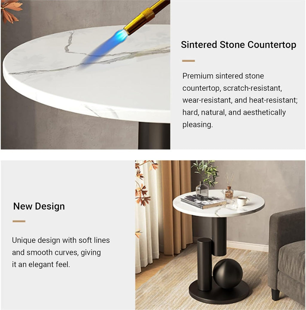 Small Round Marble Sofa Side Table, Creative Mini Leisure Accent End Table, Stone Countertop and Metal Base, Rounded Corners, for Living Room, Bedroom, Indoor(Black B,40 * 55CM/15.7 * 21.7IN)