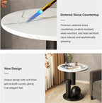 Small Round Marble Sofa Side Table, Creative Mini Leisure Accent End Table, Stone Countertop and Metal Base, Rounded Corners, for Living Room, Bedroom, Indoor(Black B,40 * 55CM/15.7 * 21.7IN)