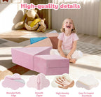 Modular Kids Play Couch Tangram Puzzles Kids Couch with Ball Pit (Balls not Included) Colorful Educational Building Blocks DIY Creativing Soft Play Activity Playset for Playroom Bedroom (Pink)