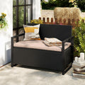 PE Rattan Metal Frame Rustic Storage Bench with 40 Gal Compartment 800lb Capacity Weather-Resistant 24.5x46x33.5in for Patio - Brown