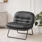 DUMOS Comfy Saucer Chair,PU Leather Foldable Chairs for Bedroom, Living Room, Dorm & Gaming, Small Foldable Fashion Floor Chair with Back Support for Small Spaces Adults,Inky