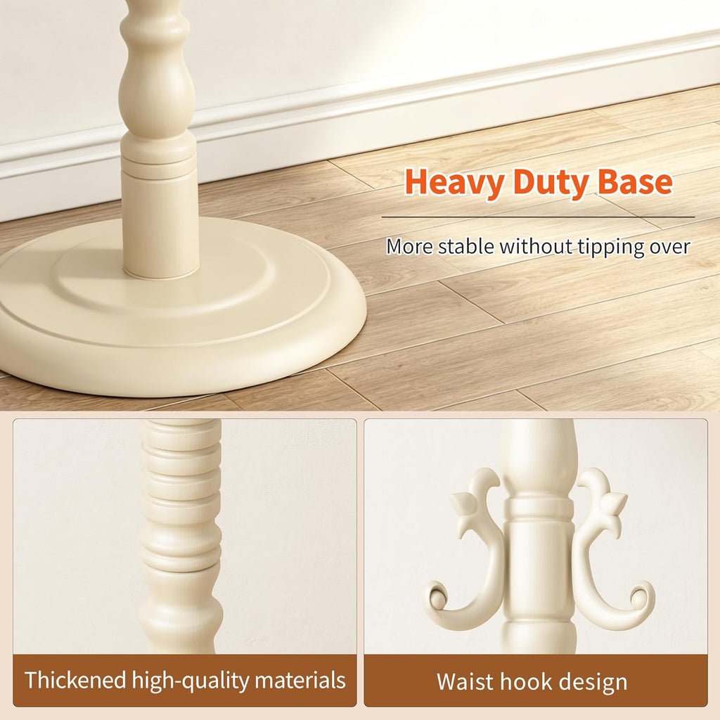 Wood Coat Rack Stand Wooden Coat Rack Freestanding,White | Hall Coat Tree with Sturdy Round Base 14 Hooks for Hat Bag Purses Vintage Coat Tree Hanger Stand for Entryway Hallway Bedroom