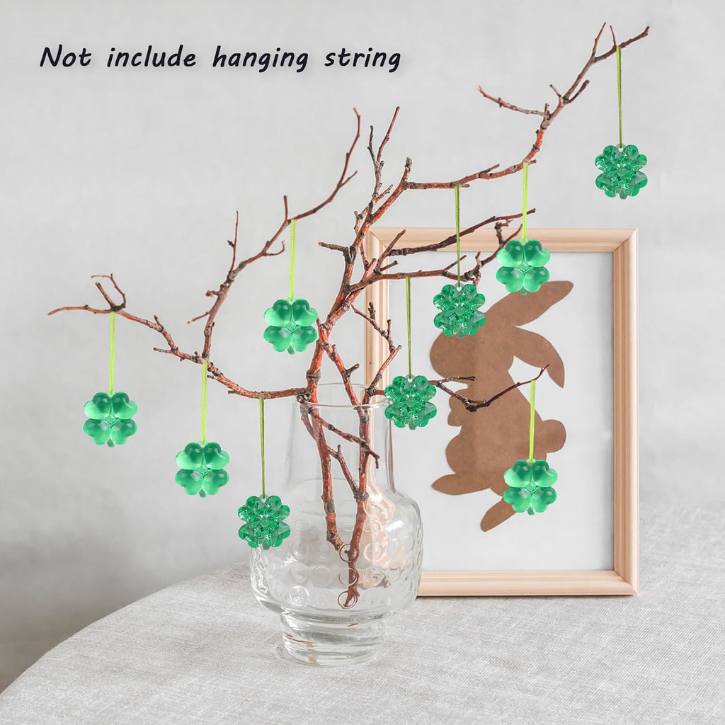 Acrylic Shamrocks St Patricks Day Decorations, 65pcs Mini Green Clear Crystal Clover Vase Filler Ornaments for Table Centerpieces DIY Crafts