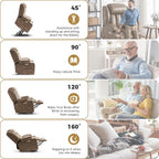 Oversized Power Lift Recliner Chair for Elderly, Big and Tall with Massage and Heating, Breathable Faux Leather with Metal Cup Holders, USB A&C Ports, Light Brown