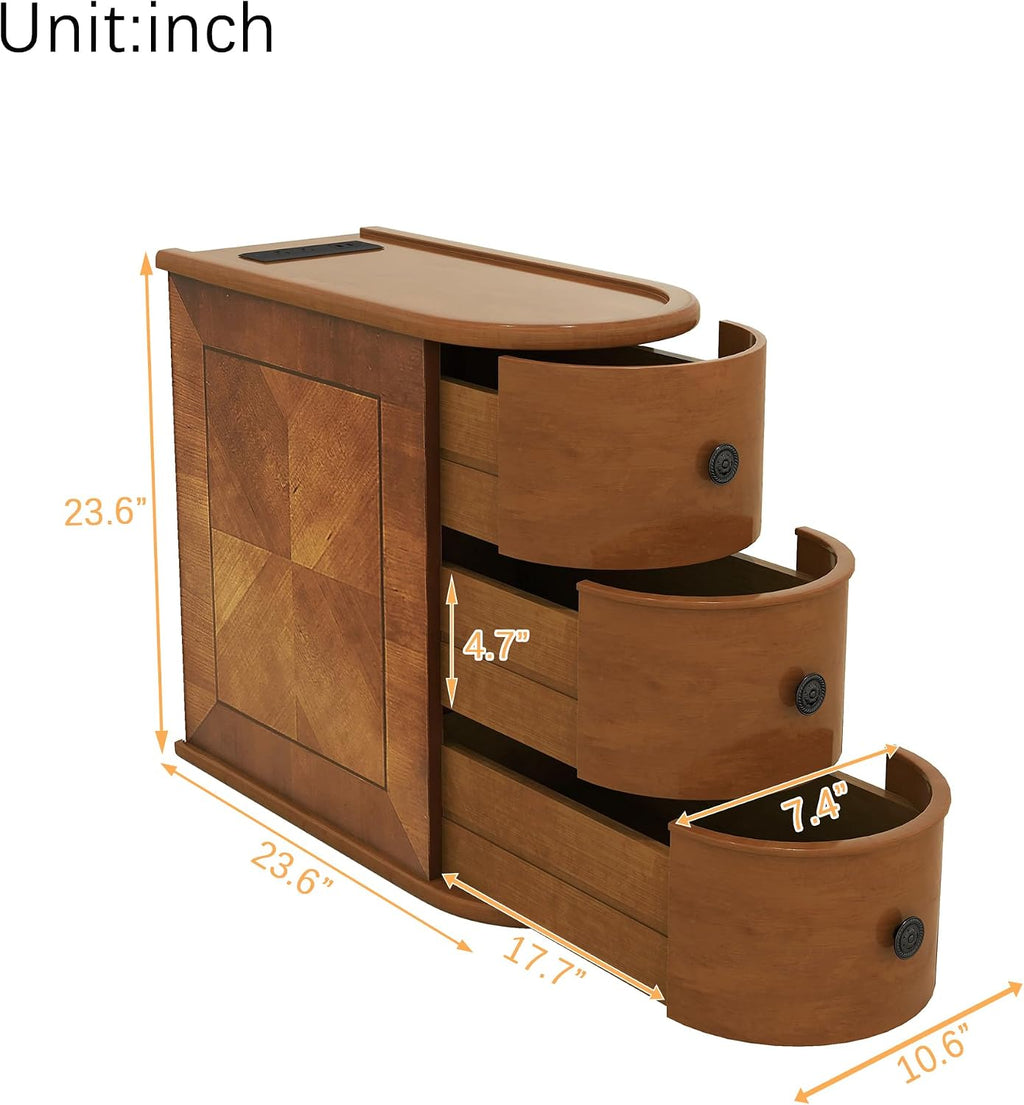 roomfitters 23.6" End Table, Charging Station and Drawers with Wooden Frame for Living Room, Light Walnut