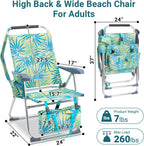 Portable Beach Chair for Adults, Lightweight Folding Lawn Chair with Cup Holder, Headrest, Side Pocket and Bottom Storage Bag, Camping Gear for Picnic Patio Sporting Events, 260 lbs, Green & Blue