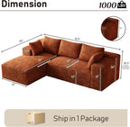 Cloud Sectional Couch Modular Sectional Sofa, 96" Comfy Fluffy Orange L Shaped Boneless Couches for Living Room, Deep Seat Plush Corduroy Memory Foam Couch with Left Facing Chaise Sofa