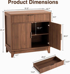 Vabches Fluted Sideboard Buffet Cabinet with Storage, 32" Coffee Bar Console Table with Drawer, Fluted Doors & Adjustable Shelf, Wood Small Buffet Cabinet for Living Room, Kitchen Dining Room, Brown