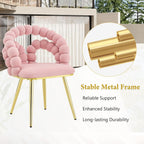 Montary Modern Pink Velvet Dining Chairs with Bubble Back, Set of 2 Accent Chair with Gold Metal Legs, Upholstered Vanity Chair for Dining Room, Living Room, Bedroom