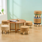 Cpintltr Ottoman Natural Seagrass Footrest Poufs Hand Weave Round Foot Stool for Couch Desk Soft Step Stool Padded Foot Rest with Pine Legs for Living Room Bedroom (Natural White)