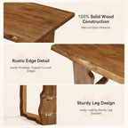 63" Live Edge Solid Wood Dining Table, Modern Rustic Kitchen Table with Sculptural Legs, 6-Person Rectangular Dinner Table for Dining Room, Kitchen,Natural Dark Brown Finish