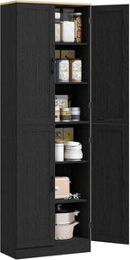 HOMCOM 67" Freestanding Kitchen Pantry, 4-Door Storage Cabinet Organizer with Adjustable Shelves, Kitchen Cabinet with Doors, Distressed Black