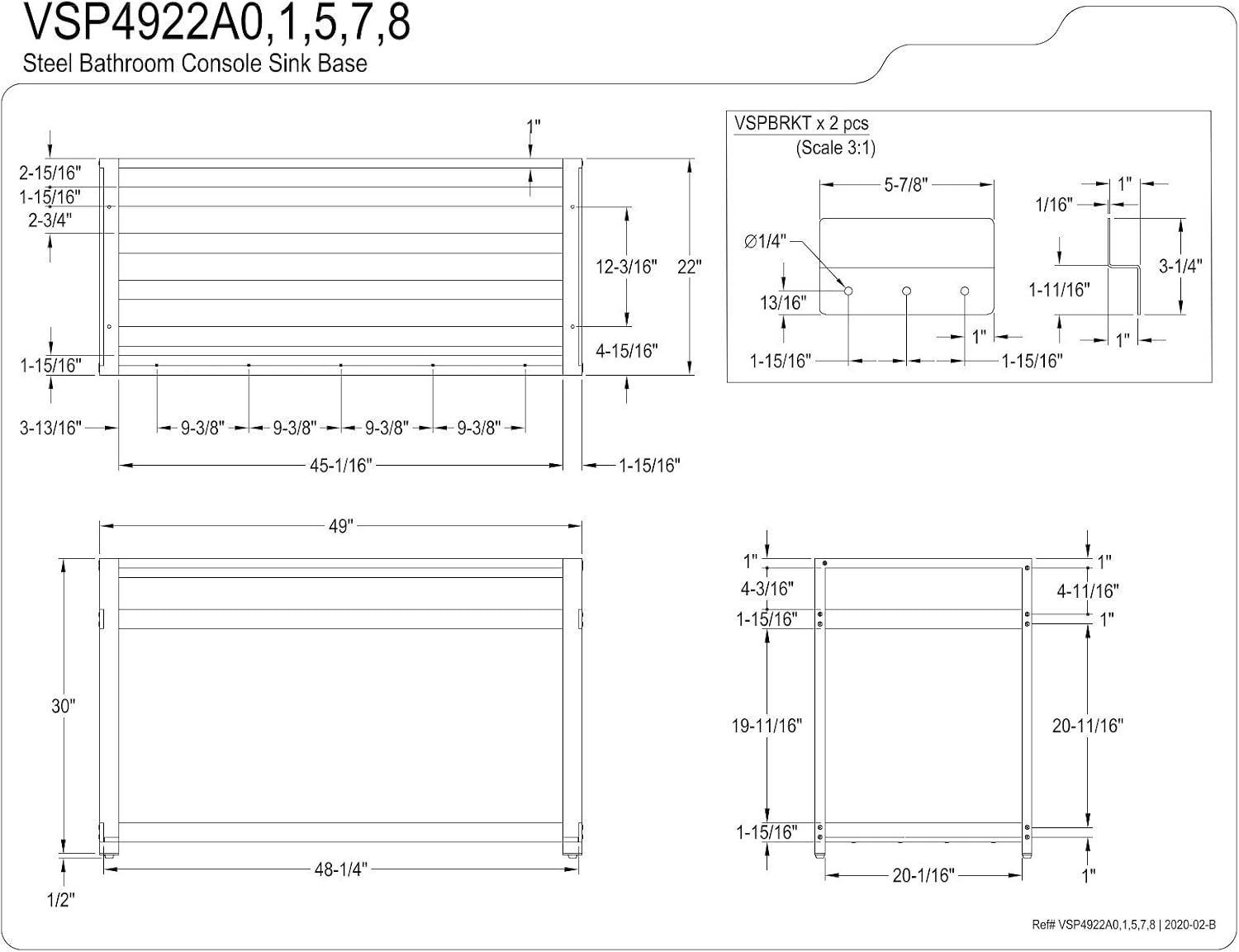 Kingston Brass VSP4922A8 Fauceture 49-Inch x 22-Inch Steel Console Sink Base, Brushed Nickel