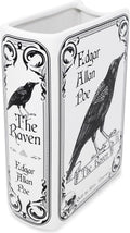 Steel Mill & Co Original Large Book-Shaped Decorative Vase, Ceramic Vases for Home Decor, Gothic Bookshelf Decor, Unique Vase for Book Lovers (The Raven - White)