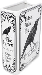 Steel Mill & Co Original Large Book-Shaped Decorative Vase, Ceramic Vases for Home Decor, Gothic Bookshelf Decor, Unique Vase for Book Lovers (The Raven - White)