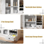 HedoAjim Wine Bar Cabinet with Tempered Acrylic Door & Rack, Freestanding Buffet Sideboard with Glass Holder, Coffee Bar Cabinet for Home Kitchen Living Dining Room, Drawers, Large, LED Lights(White)