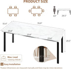 IDEALHOUSE Dining Room Table for 6-8 People, 71”Dining Table, Kitchen Table with Iron Legs and Irregular Desktop, Quick Assembly, 300Lbs Capacity, for Kitchen, Living Room, Marble(Only Table)