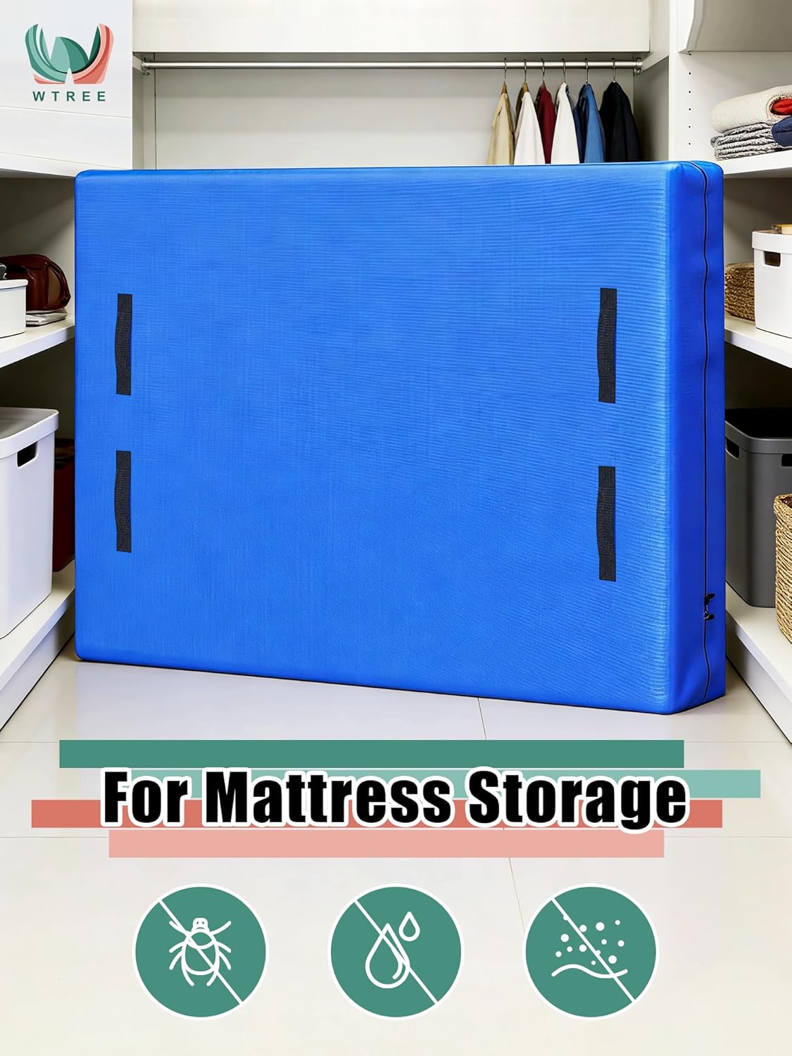 WTREE Double Shield Mattress Bag for Moving and Storage, 8 Reinforced Handles Mattress Cover with Internal Clear Mattress Protector, 170GSM Heavy Duty Tarp Mattress Mover Tool, Queen