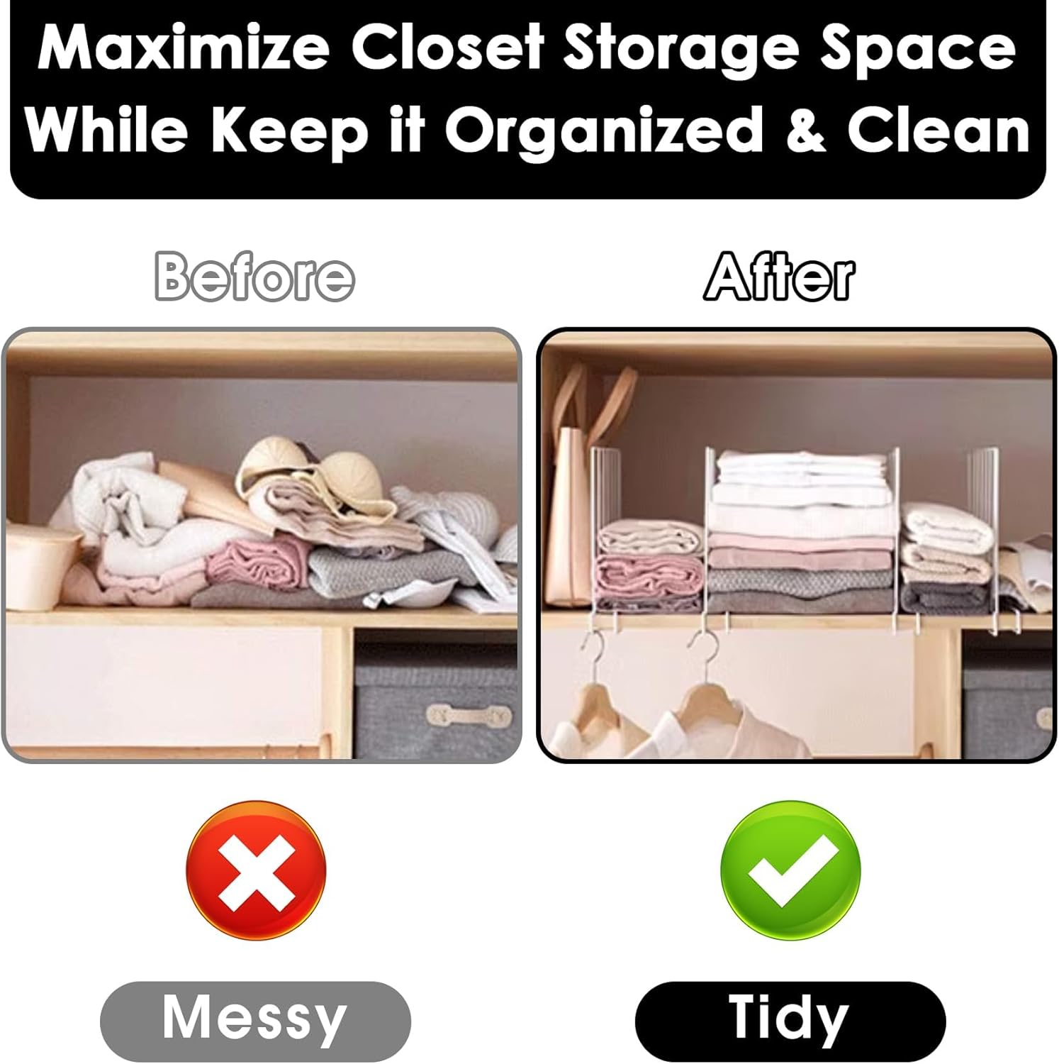 Shelf Dividers, 8 Pack Closet Organizers and Storage, Metal Closet Dividers Shelf Organizer for Wood Shelves, Linen Closet Organization Separators for Purse Handbag Sweater Clothes Wardrobe Cabinet