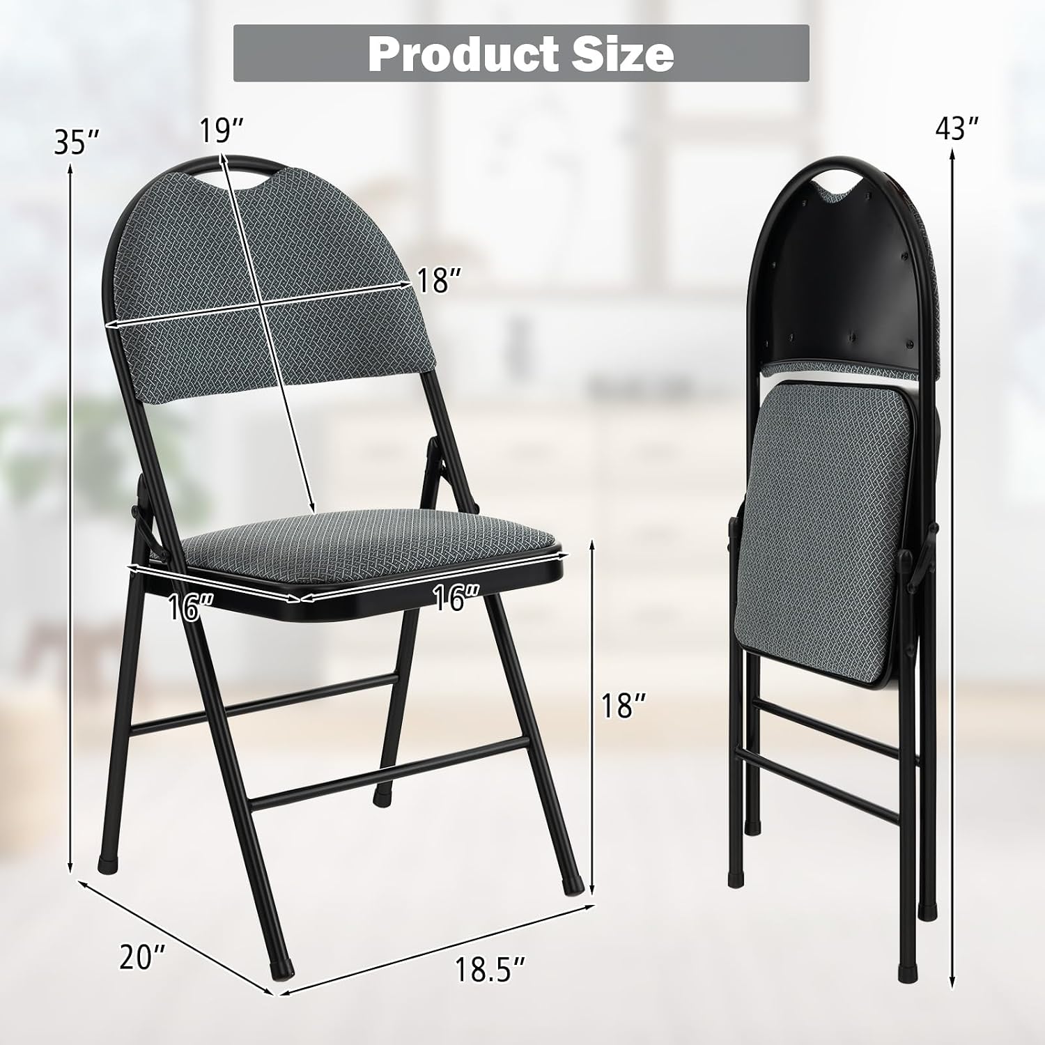 COSTWAY Padded Folding Chairs 2 Pack, Portable Steel Frame Dining Chairs with Cushion & Carry Design Back, Foldable Guest Chairs for Indoor & Outdoor Events Office Reception Wedding Party