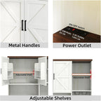 71" Kitchen Pantry Cabinet with Charging Station & LED Light,Freestanding Buffet Storage Cabinets with Adjustable Shelves,Farmhouse Kitchen Hutch with Microwave Stand for Dining Room (White+Brown)