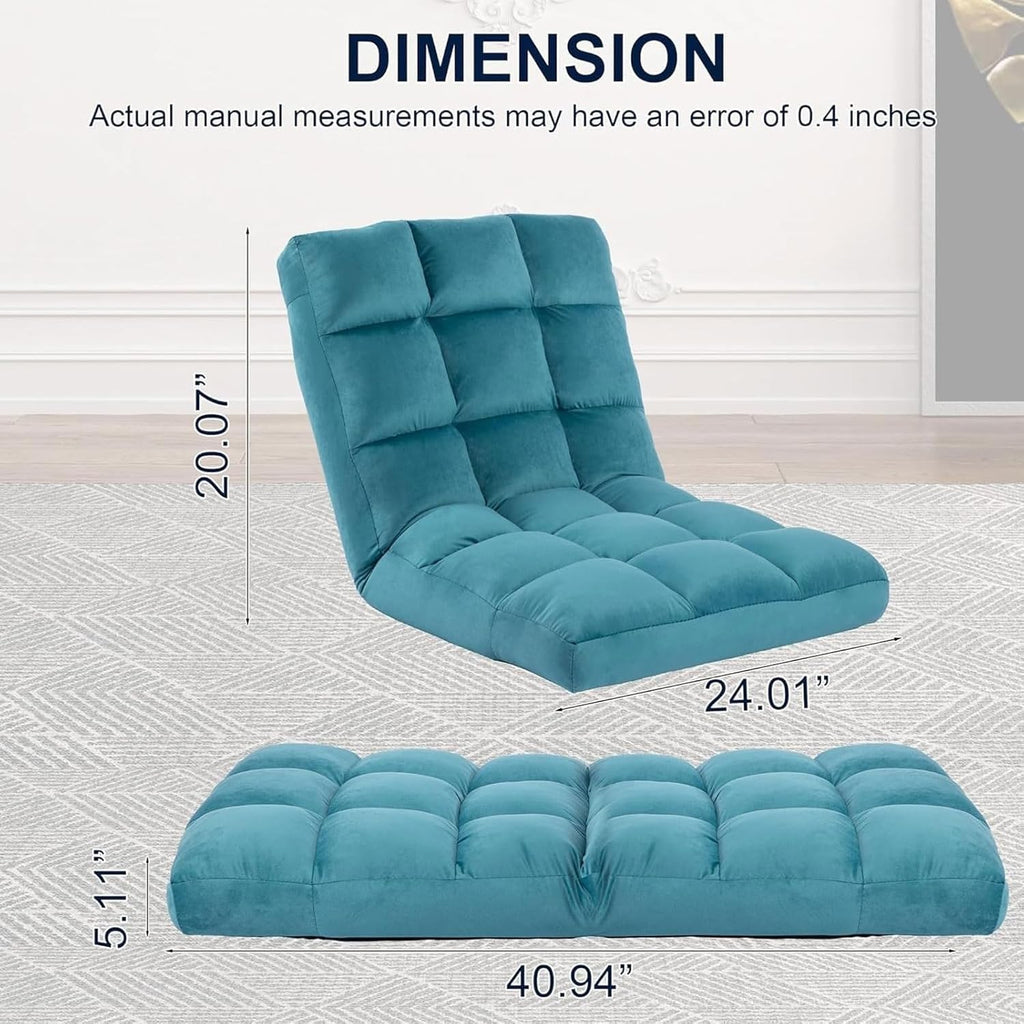 Floor Chair with Back Support and 6 Adjustable Positions Padded Sleeper Bed and Meditation Chair for Adults(Blue)