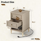Bestier Night Stand with Charging Station, 26.7" H Farmhouse Nightstand with 2 Drawers & Open Shelf, Solid Wood Nightstand with AC Outlets, USB & USB-C Ports, Bed End Tables for Bedroom, Cream Oak