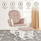 Nursery Rocking Chairs Nursery Glider Rocking Chair Wood Baby Rocker with Ottoman Cushion Upholstered Nursing Chair with Padded Arms (Pink)