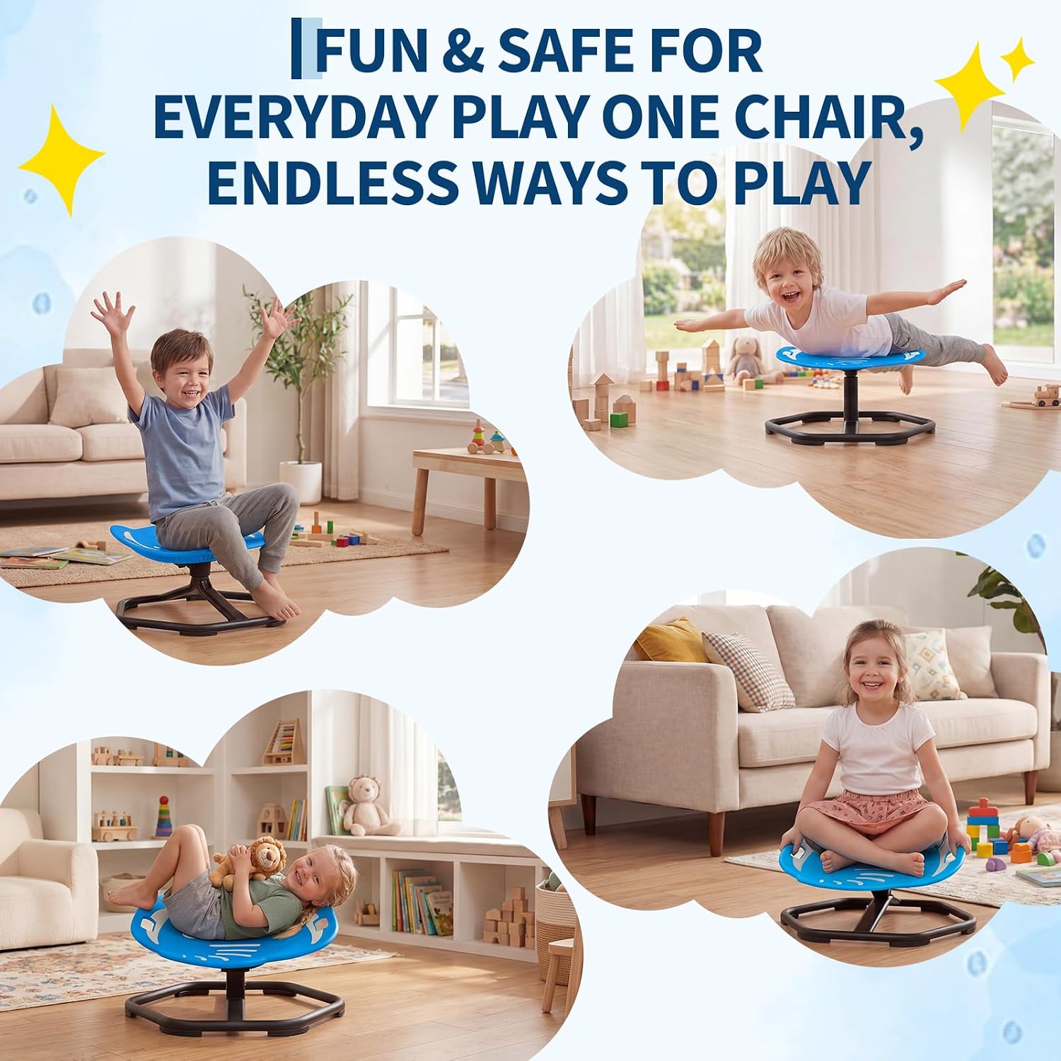 Garvee Spinning Chair for Autistic Kids, Multifunctional Sensory Chair, Glow-in-the-Dark Elephant Swivel Seat, Balance Training Sit and Spin Toy for ADHD, Ideal Gift for Autistic Boys, Ages 3+