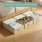 iwill CREATE PRO Breathable Fabric Under Bed Storage Box, Foldable, 70x40x12cm with Zipper Dust Cover, Pack of 3