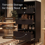 51.2" H Home Coffee Bar Cabinet with 3 Drawers & Open Shelves, Freestanding Liquor Cabinet Storage, Modern Buffet Sideboard, Wine Rack Cabinet, Coffee Station for Kitchen Dining Living Room