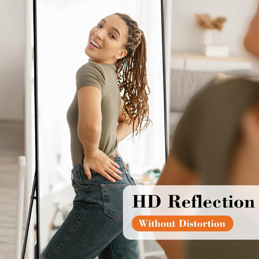 Sweetcrispy 56"x15" Full Length Mirror, Leaning or Standing Full Body Mirror with Aluminum Alloy Thin Frame, Suitable for Bedroom, Living Room, Cloakroom, Black