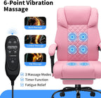 HOFFREE 400lbs Massage Office Chair with Foot Rest 6 Points Vibration Ergonomic Executive Office Chair Reclining High Back Computer Desk Chairs Pink