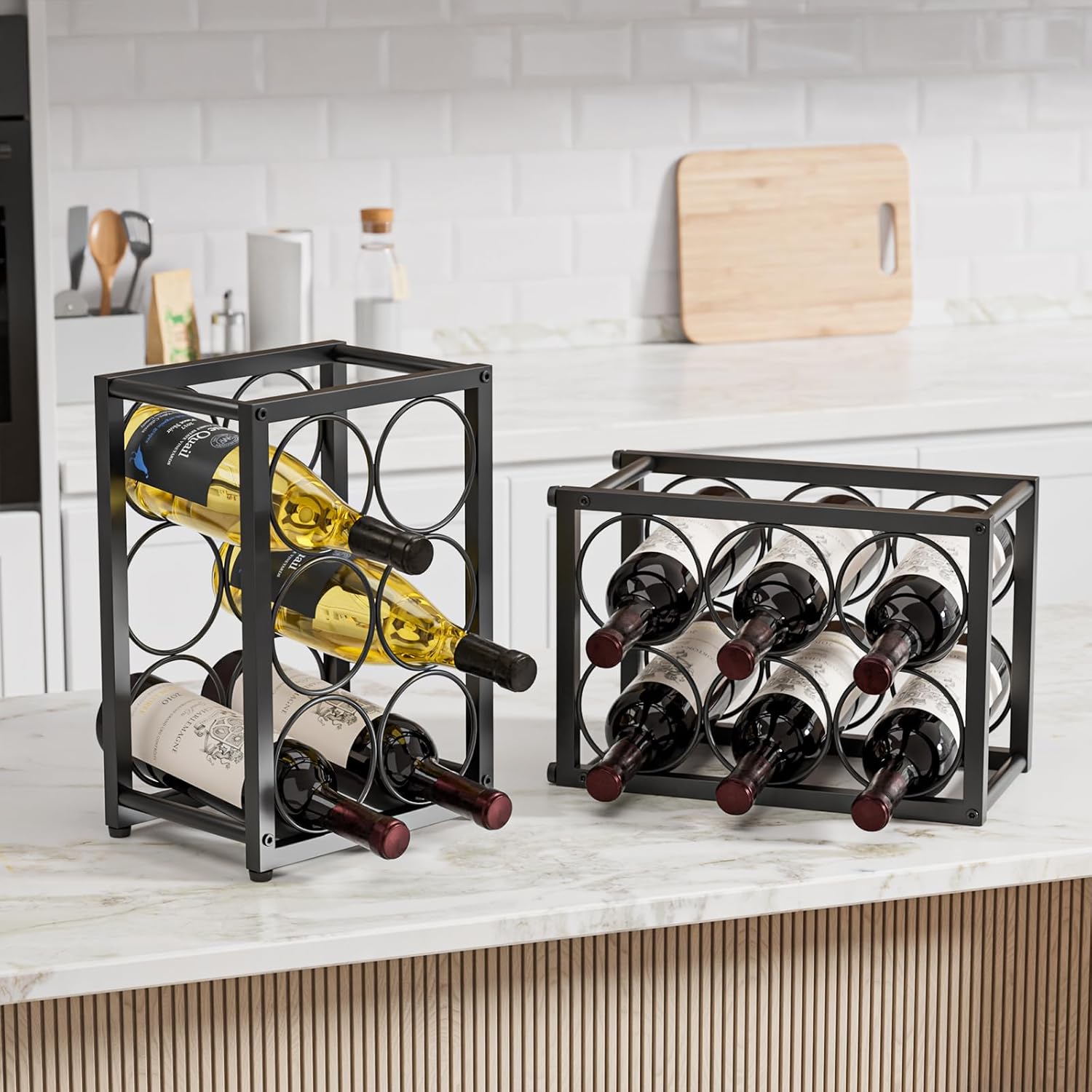 Metal Countertop Wine Rack 6 Bottles, Fits Large Wine Bottles | Free Standing