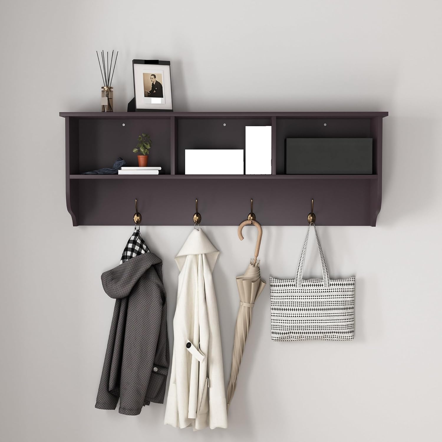 Modern Entryway Wall Mounted Coat Rack, with 4 Dual Hooks Living Room Storage Shelf,for Kitchen Home