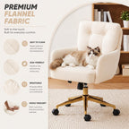 Modern Home Office Chair Velvet Desk Chair Accent Armchair Gold Legs Swivel Task Chair with Wheels Ergonomic Lumber and Back Support, Height Adjustable Flip-up for Living Room, Bedroom, Office,Study