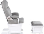 Modern White Glider and Ottoman Set - Upholstered in Soft Fabric - Perfect for Living Rooms and Nursing