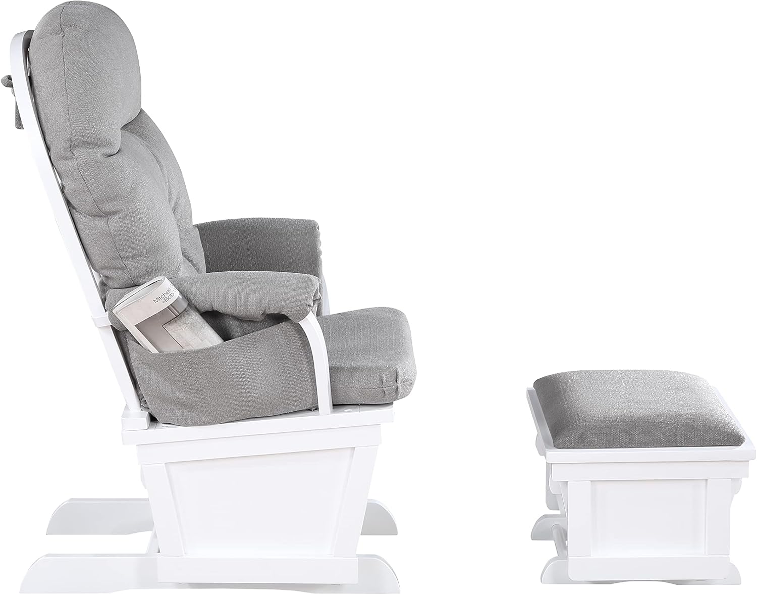 Modern White Glider and Ottoman Set - Upholstered in Soft Fabric - Perfect for Living Rooms and Nursing