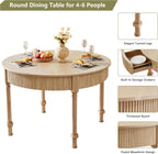 Fluted Round Dining Table for 4-6 People,47 Inches Dining Room Table with 2 Drawers,Modern Farmhouse Dinner Tables Circle Kitchen Tables with Wood Legs Base for Dining Room Kitchen Living Room,Natural