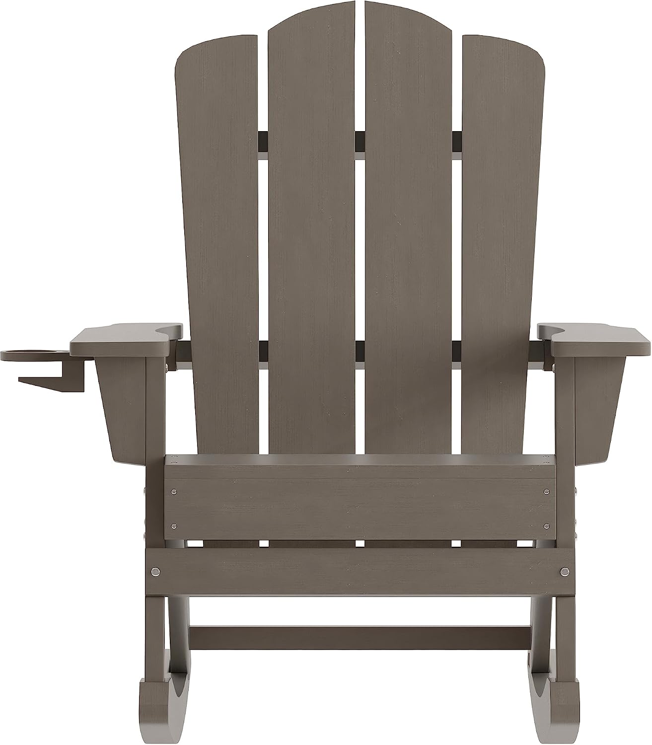Flash Furniture Newport Adirondack Rocking Chair with Cup Holder, Weather Resistant Poly Resin Adirondack Rocking Chair, Brown