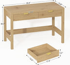 YOMILUVE Fluted Computer Desk with 2 Drawers, 39 Inch Small Computer Desk with Storage, Compact Writing Study Desk for Small Spaces