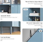 Easyego 31.5" Mid Century Modern Cabinet, Sideboard Buffet Cabinets with 2 Doors, Wood Accent Storage Cabinets with Adjustable Shelves and Line Panels for Living Room, Entry Way, Dinging Room -Blue