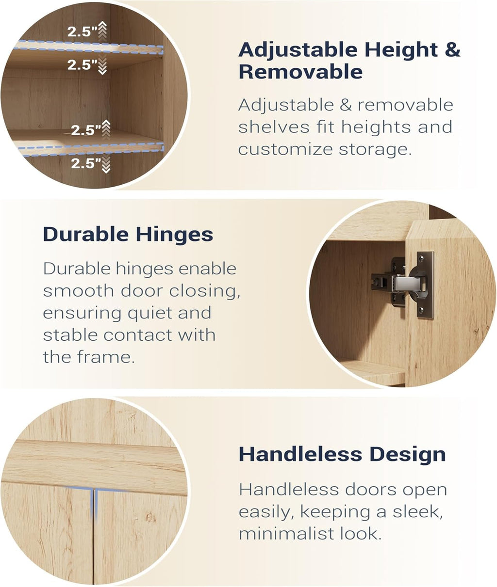 Housoul Shoe Cabinet Storage with 3 Doors, Freestanding Shoe Cabinet with Drawer & Adjustable Shelves, Wooden Shoe Organizer for Entryway, Hallway,Natural
