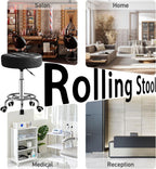 500lb Rolling Stool with Thickened Ultra Soft Padded Seat, 5-mins Easy Assembly Drafting Stool with Round Footrest, PU Leather Adjustable Swivel Stool with Wheels for Home, Office, Spa (Black)