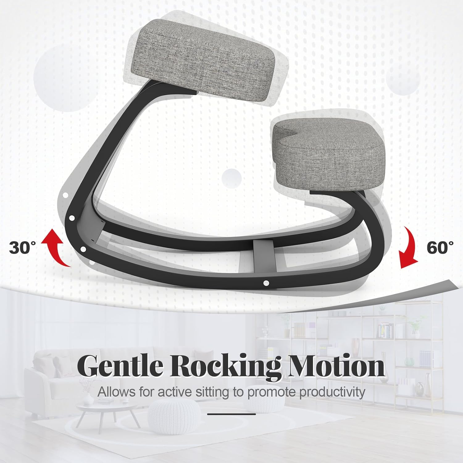 Giantex Ergonomic Kneeling Chair, Rocking Posture Chair with Padded Cushion, Knee Chair for Back Neck Pain Relief, Wooden Kneeling Desk Chair for Home Office