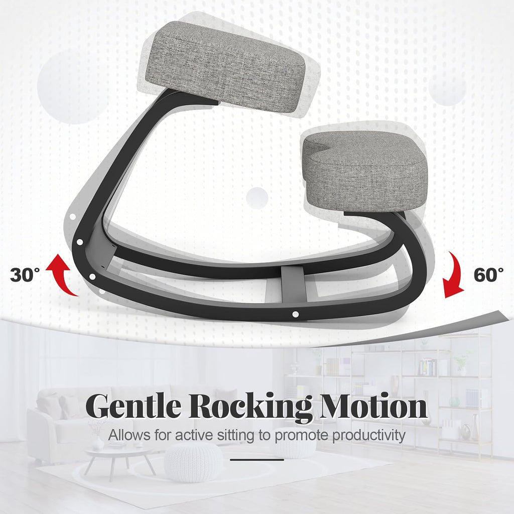 SlickBlue Wooden Ergonomic Backless Rocking Kneeling Chair with Padded Cushion, Active Sitting